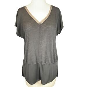 Bar III V-Neckline Pullover Mixed Media Mesh Top Size Small Over Sized Black
